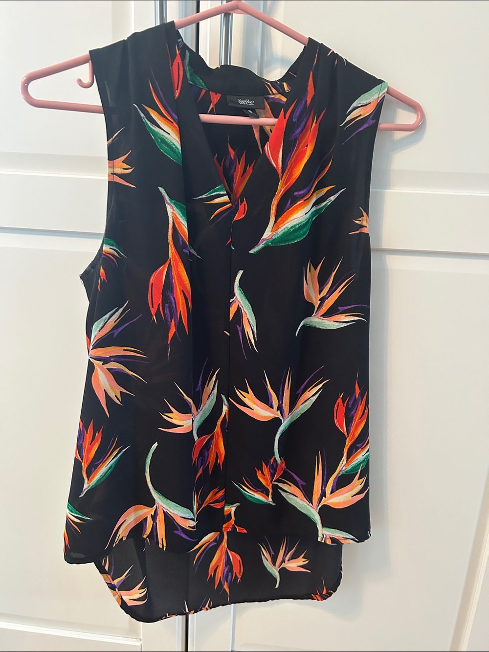 Massimo Black Tropical Floral Sleeveless Blouse